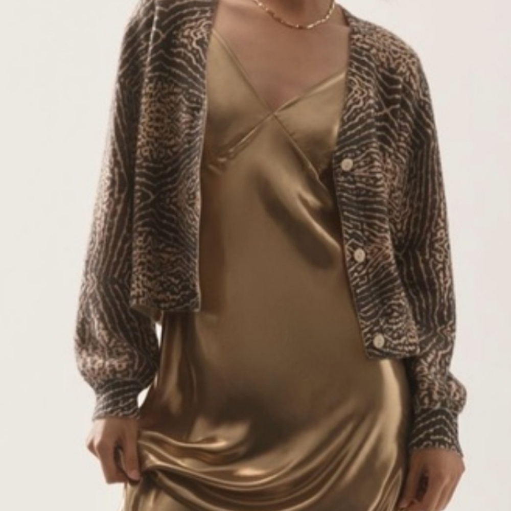 ANTHROPOLOGIE x Kachel Artistic Soft Wool Blend V Neck Cardigan Cocoa Brown XS - Picture 3 of 9